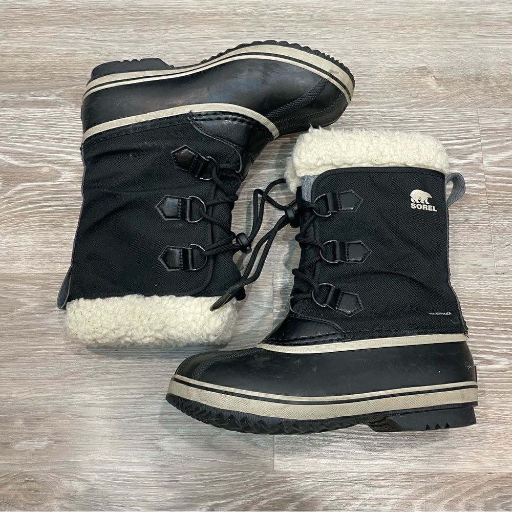 SOREL Womens 1962-010 PAC NYLON Black Ancient Waterproof Sherpa Snow Boots US7